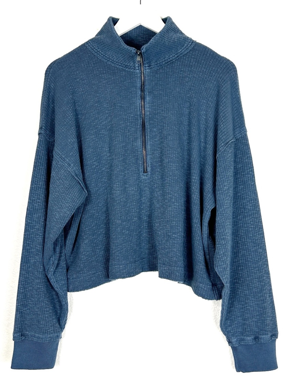 NWT American Eagle Big Hug half zip cotton cropped pullover sweater blue size M